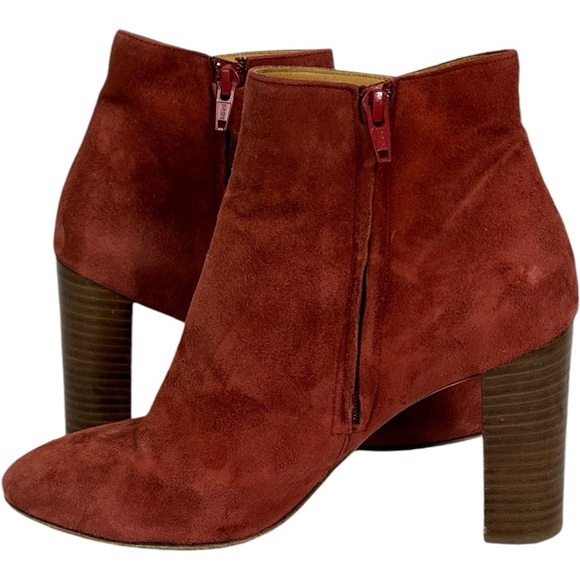 Sezane High Camille Red Suede Boots Size 38 French US 7 Booties Block Heel Boots - Picture 3 of 14